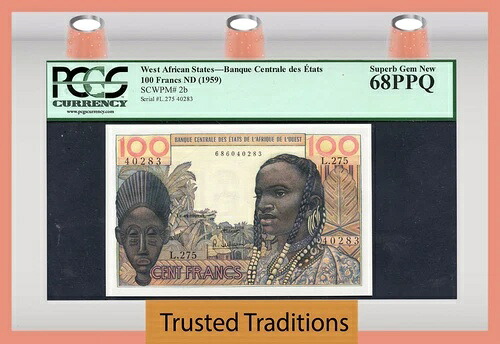 TT PK 2b ND 1959 西アフリカ諸国 100フラン PCGS 68 PPQ POP 1 最高峰