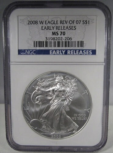 2008-W シルバー アメリカンイーグル Rev of '07 NGC MS70 早期リリース AN869