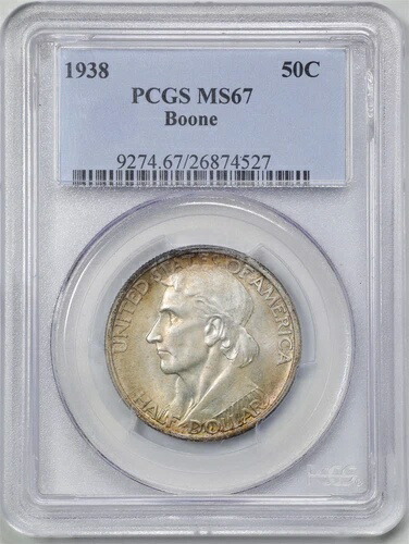 1938年 50セント ブーン記念ハーフドル MS67 PCGS 26874527 欠けたホルダー