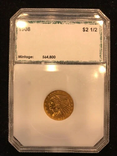 1908年インディアンヘッド 2.50ドル金貨（未使用）*
