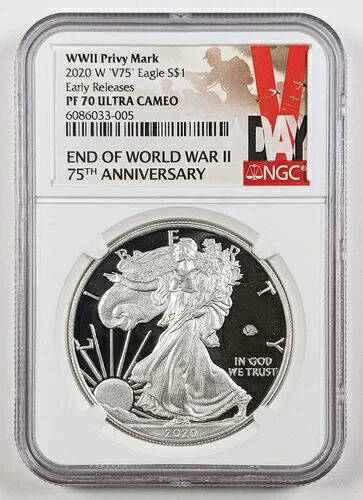 2020年 W アメリカン シルバー イーグル WWII プライビー V75 NGC PF70 ウルトラカメオ