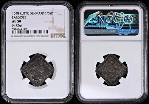 1648 クリッペ - 1/6 スペシエダラー デンマーク - NGC AU 50 - Largesse Coinage - KM#160
