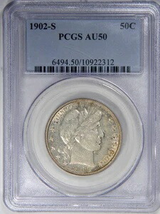 1902-S バーバー ハーフ ドル ~ PCGS AU50 ~ 問題なし! 401,720円