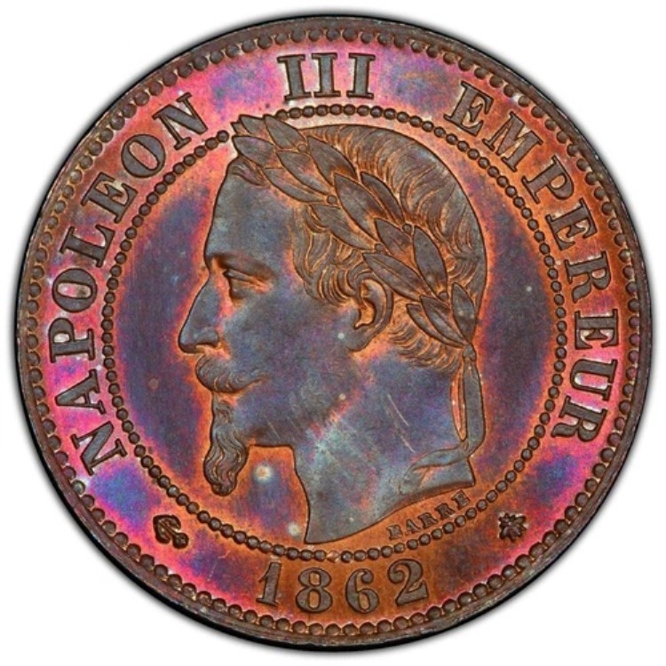 1862-A 2C 2サンチーム フランス PCGS MS65BN アバター ブルートーン POP 1 なし 高い