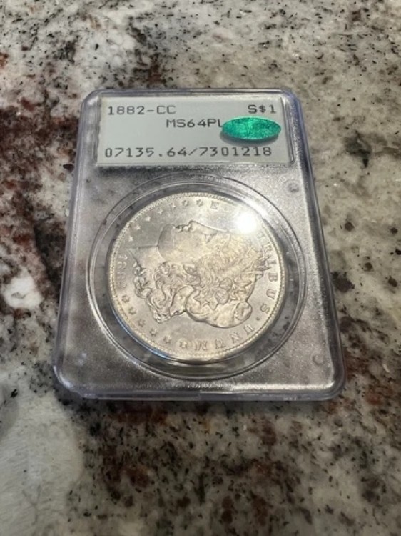 1882-CC モルガン銀貨 PCGS MS64PL - CAC - ラトラーホルダー