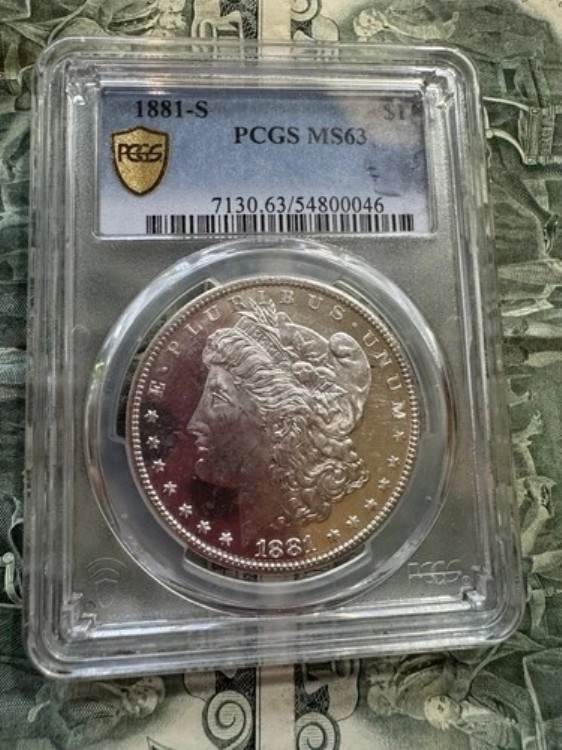 1881-S PCGS MS63 モーガン銀貨 - ディープミラー！金の盾???ラベル！素晴らしい！*