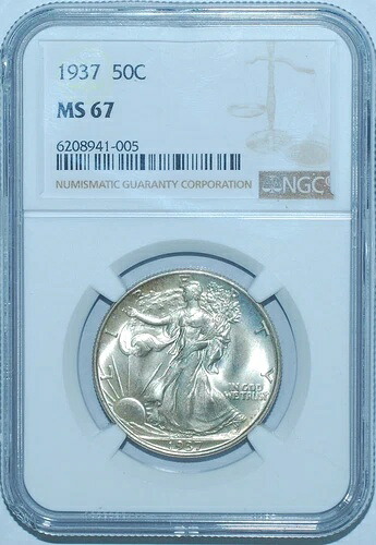 1937年 NGC MS67 ウォーキング・リバティ・ハーフダラー 403,040円