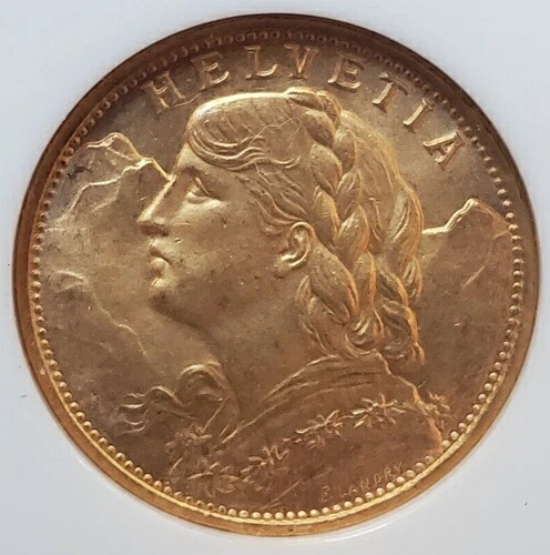 1925B スイス 金貨 20フラン KM-31 NGC MS-65 403,040円