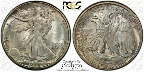 1935-D ウォーキング・リバティ・ハーフダラー PCGS MS65