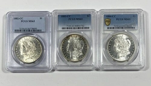 カーソンシティ モルガン ダラー 3 枚セット。82、83、84。PCGS MS 63。