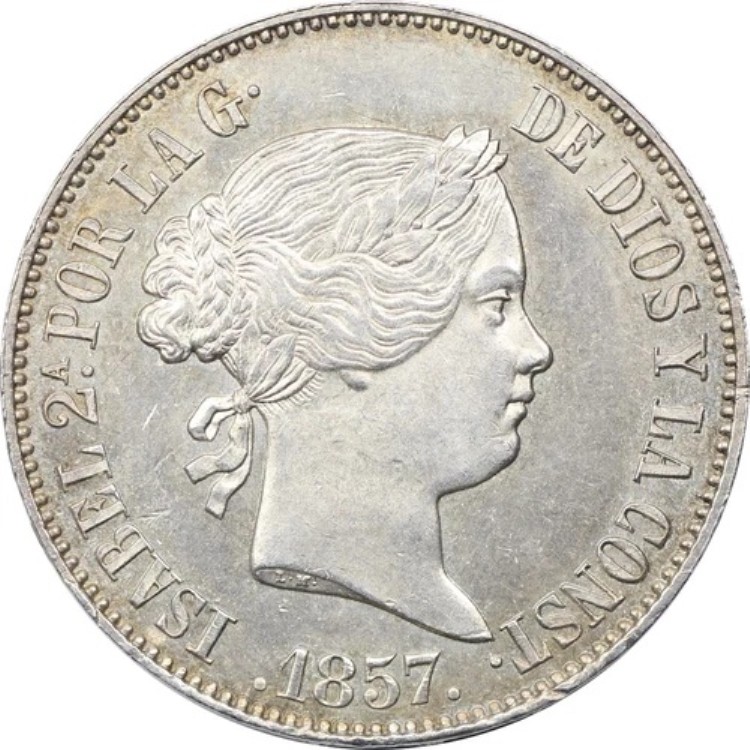 スペイン 1857M 10レアル イサベル2世 PCGS MS62