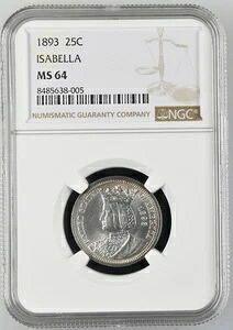 1893年 イザベラ クォーター NGC MS-64 イザベラ