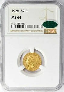 1928年 インディアンヘッド 2.5ドル クォーターイーグルゴールド NGC MS64 CAC