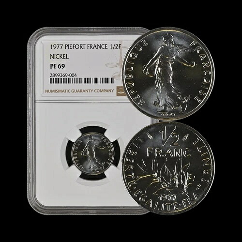 フランス。1977年、1/2フラン - NGC PF69 - トップポップ ??希少 ピエフォール（ピエフォール）