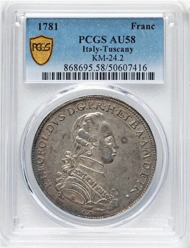 イタリア/イタリア諸州 トスカーナ 1781年 フランチェスコネ 銀貨 PCGS認定 AU-58 407,880円
