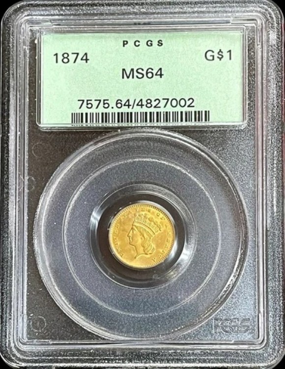 1874年 金貨 1ドル インディアンヘッドコイン PCGS ミント ステート 64 OGH PQ