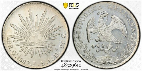 メキシコ 1887 GA ~ グアダラハラ、JS 8 レアル Ga-78 PCGS MS-63 \