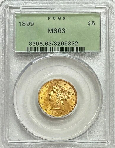 1899年 ゴールド USA 5ドル リバティヘッド ハーフイーグル グリーンラベル PCGS MS 63