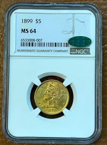 1899年 5ドル リバティヘッド ゴールド NGC MS64 CAC - ハーフイーグルコイン 407,880円
