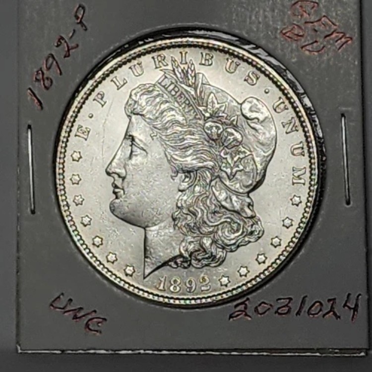 1892年-P モルガン銀貨 希少キー日付！ブラストホワイト #2031024-550X