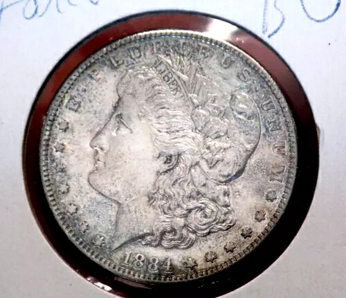 モーガン シルバードル 1884 S ハイグレード AU/BU スライダー UNC パステルトナー WOW コイン