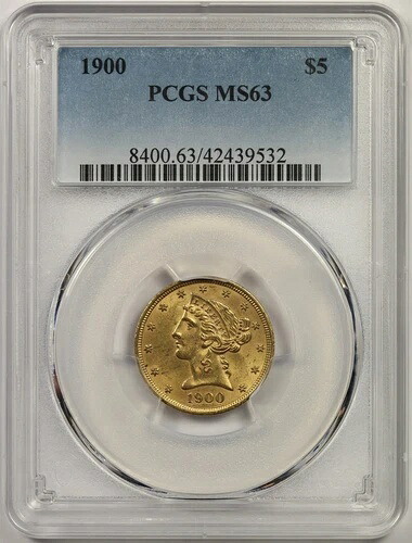 1900年 $5 PCGS MS 63 リバティヘッド ゴールド ハーフイーグル