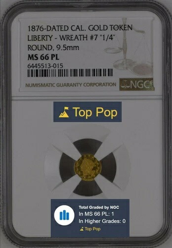 \u003d+++ 1876 BG-854 表面1/2、裏面1/4 デュアルデノミネーション カルゴールドトークン、NGC MS66PL R8
