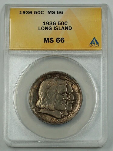 1936年ロングアイランドシルバーハーフドル記念コインANACS MS 66トーン