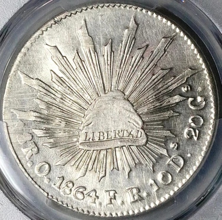 1864-O PCGS MS 62 メキシコ 8レアル オアハカ造幣局 希少銀貨 (23071101C)