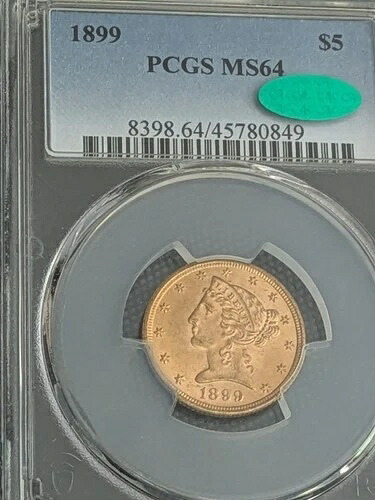 1899年 ゴールド USA 5ドル リバティヘッド ハーフイーグルコイン PCGS MS-64 CAC グリーン (666