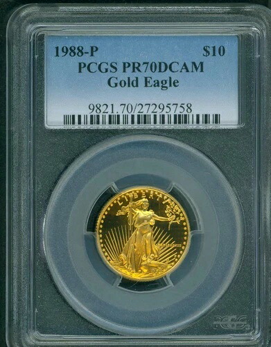 1988-P 10ドル金貨 イーグル 1/4オンス G$10 PCGS PF70 PF-70 プルーフ PR70 ディープカメオ 532,840円