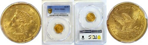 1907年 2 1/2ドル リバティゴールド PCGS MS-66+