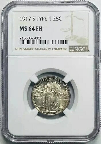 1917 S スタンディング リバティ クォーター NGC MS-64 FH フルヘッド タイプ 1 光沢たっぷり!