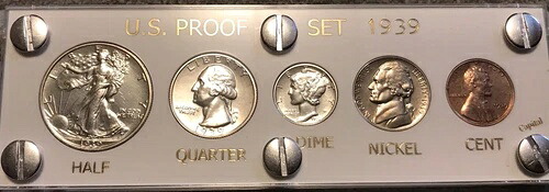 1939年米国造幣局発行 シルバープルーフセット ジェムコイン ホワイトキャピタルホルダー ディスプレイボックス