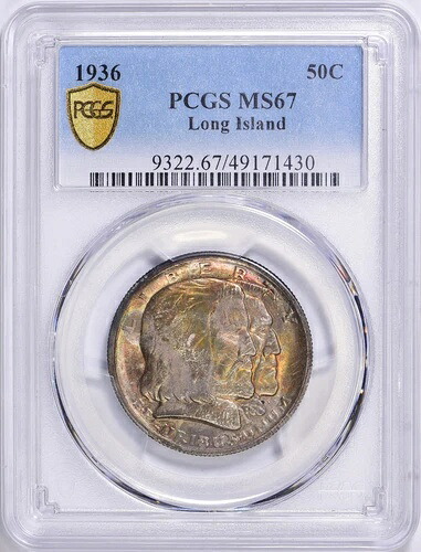 1936 年ロングアイランド 300 周年記念ハーフ ドル MS-67 PCGS 認定 - きれいな色!
