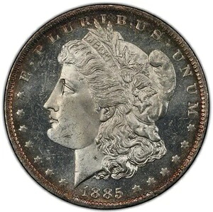 1885-O モルガン銀貨 PCGS MS65 DMPL (DPL) - ブラストホワイトカメオ