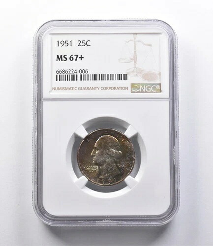MS67+ 1951年ワシントンクォーター NGC 美しい色調 *2655