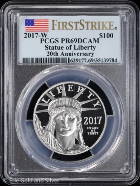 2017-W 100ドル プルーフ 1オンス プラチナイーグル PCGS PR 69 DCAM | ファーストストライク20周年記念