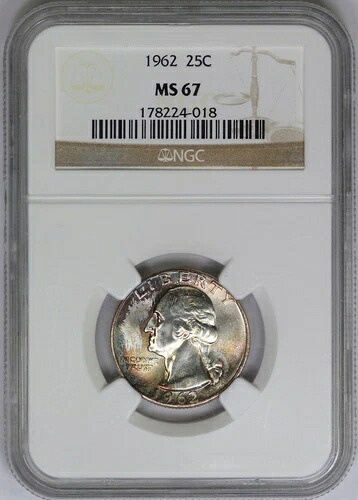 1962-P NGC 25C 銀ワシントンクォータードル MS67 トーン