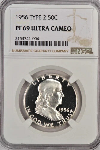 1956年 フランクリン ハーフダラー プルーフ NGC PF 69 ウルトラカメオ PR69DCAM フロスティコイン 50セント
