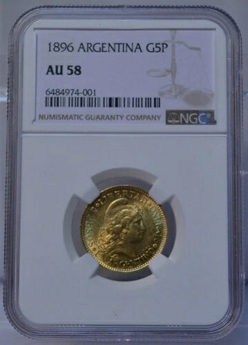 1896年アルゼンチン金貨 5ペソ / 1アルゼンチンNGC AU58 純金貨