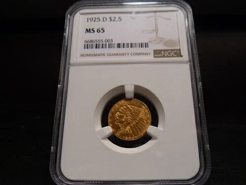 1925-D MS65 $2.50 ゴールドインディアンクォーターイーグル NGC認定宝石 - 輝き/素晴らしい