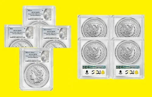 2021年 モーガンドル 4枚セット CC P O S PCGS MS 70 ADVANCED REL. ANN. LABEL OGP