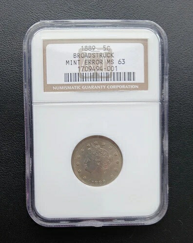 1889年 希少な幅広打刻リバティニッケル NGC MS 63