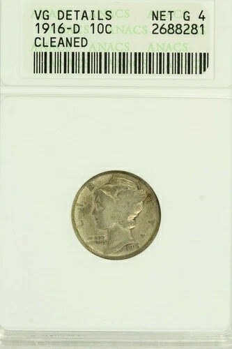 1916-D マーキュリーダイム：ANACS VG 詳細 540,760円