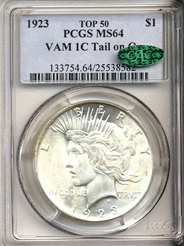 1923年 ピースダラー PCGS MS64 VAM-1C TOP-50 ピースダラー CAC 後期ダイステート 548,680円