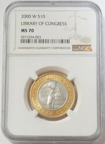 2000 W ゴールド＆プラチナ バイメタル $10 議会図書館 NGC ミント ステート 70 548,680円