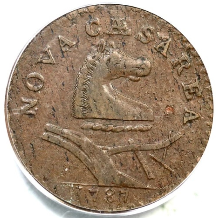 1787年 48グラム R-1 PCGS AU 50 アウトラインシールド ニュージャージー植民地銅貨