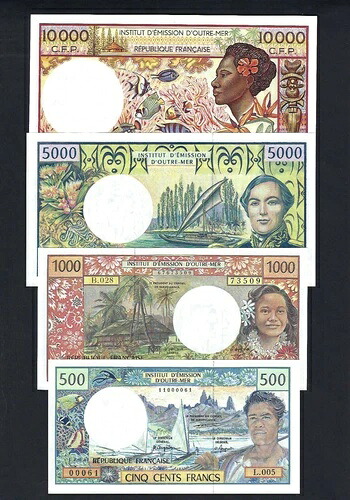 フランス領太平洋諸島 非常に希少 10000フラン 1985 P4a 5000フラン 1992 P3a P2g