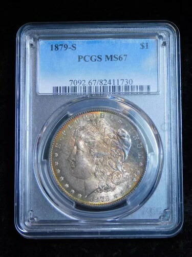 1879-S 1ドルモルガン銀貨 - PCGS MS67 レインボートーン